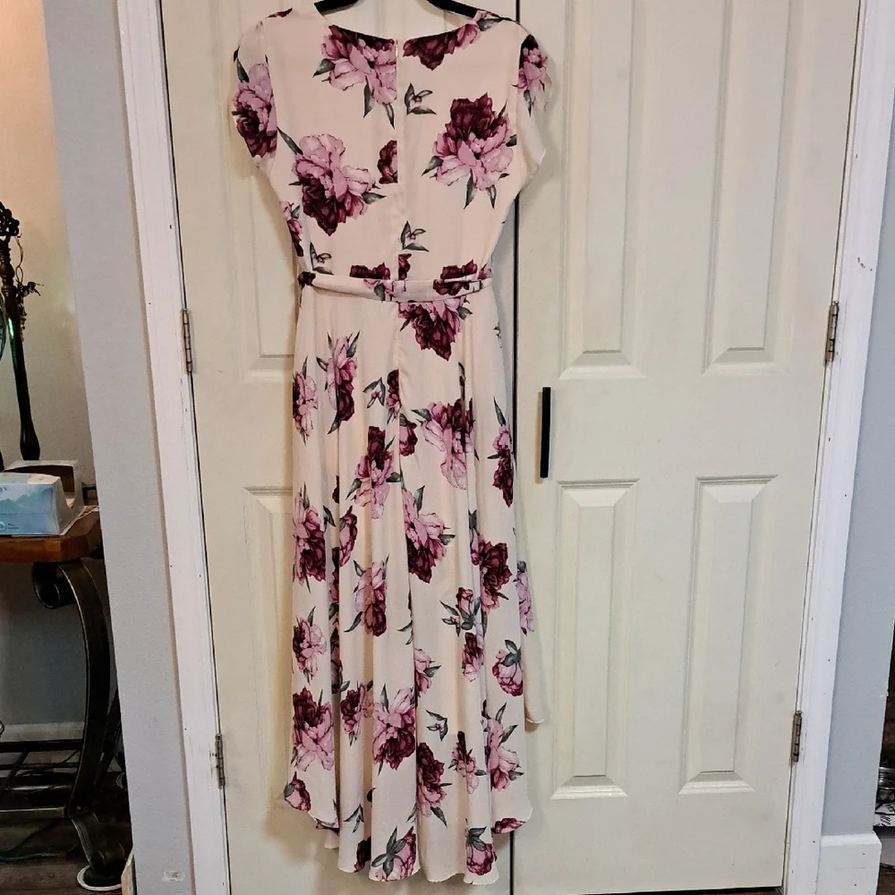 Lulu's Pink and Cream Floral Wrap Dress - Picture 5 of 5